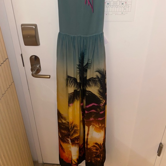 NWT XS Balmain Sunset Print Silk Maxi Cover-Up Dress - Picture 5 of 9